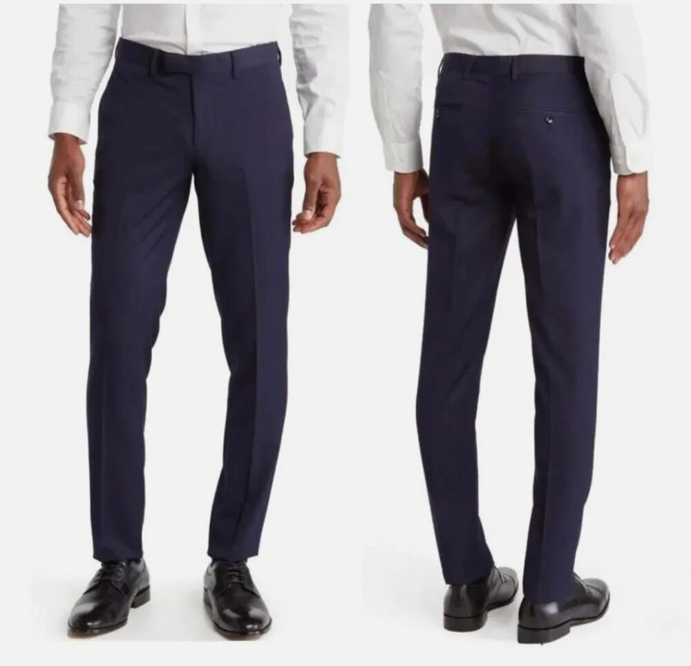 SOUL OF LONDON Men's Slim Fit Dress Pants 43R Navy Blue Flat Front NWOT